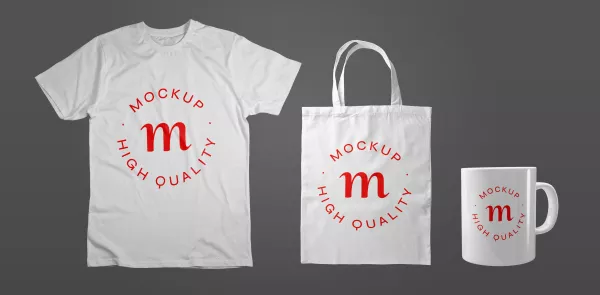 Set White Tshirt Tote Bag Mug Mockup