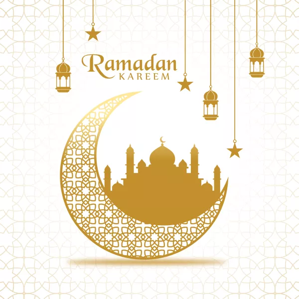 Elegant Ramadan Kareem Decorative Moon Mosque Greeting Premium Vector
