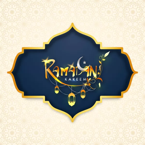 Golden Text Ramadan Kareem With Hanging Golden Lanterns