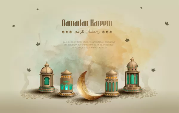 Islamic Greeting Ramadan Kareem Card Design Background With Beautiful Lanterns Crescent Moon