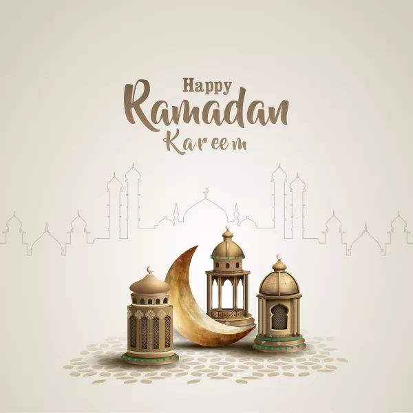 Islamic Greeting Ramadan Kareem Card Design Template With Beautiful Lanterns Crescent