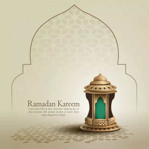 Islamic Greeting Ramadan Kareem Card Design With Beautiful Gold Lantern