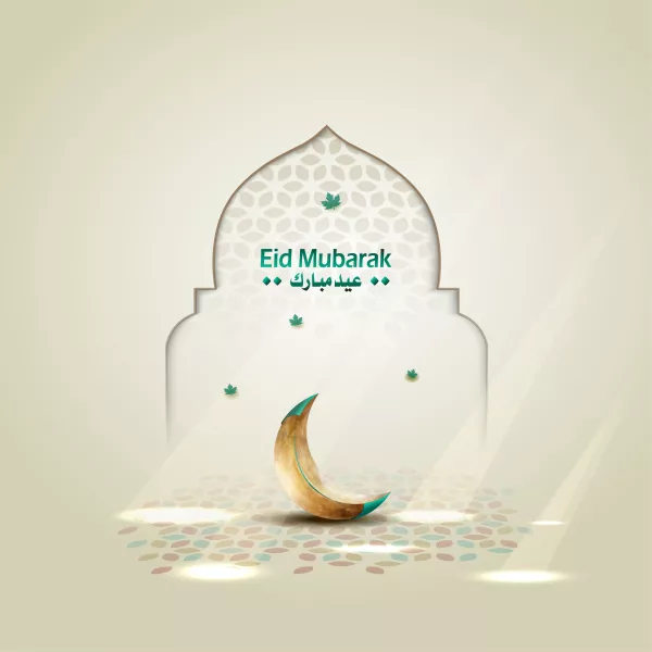 Islamic Greetings Eid Mubarak Card Design With Beautiful Golden Crescent