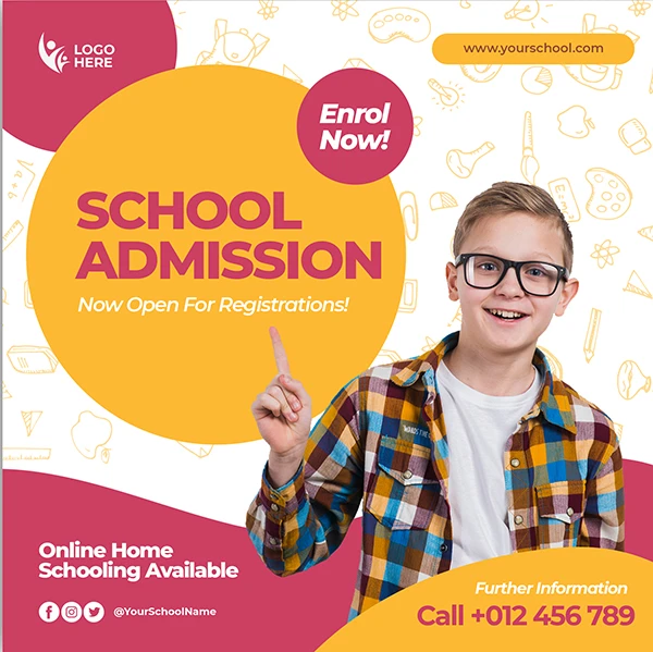 T Kids School Education Admission Social Media Banner Square Flyer Template