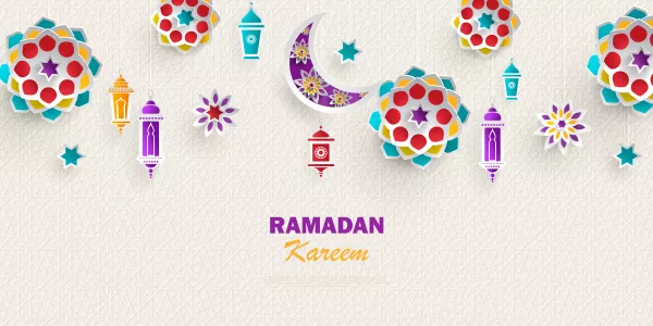 Ramadan Kareem Concept Horizontal Banner With Islamic Geometric Patterns Paper Cut Flowers Traditi