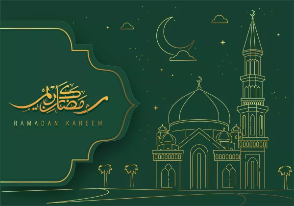 Ramadan Kareem Design With Mosque Line Art Background Vector Illustration