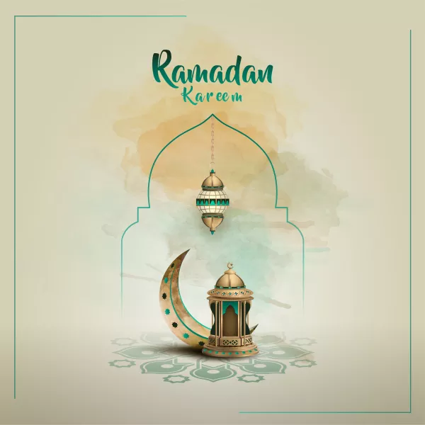 Ramadan Kareem Greeting Card Design With Beautiful Lantern Crescent Moon