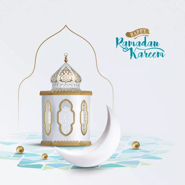 Ramadan Kareem Islamic Design Crescent Moon Islamic Lanttern Realistic With Arabic Pattern