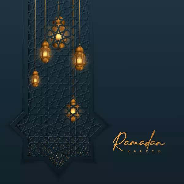 Ramadan Kareem Islamic Design With Golden Lantern Background Geometric