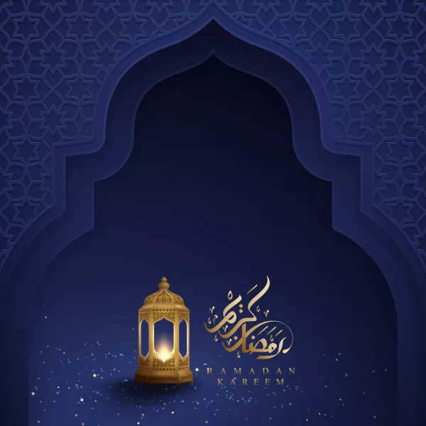 Ramadan Kareem With Arabic Calligraphy Golden Lanterns
