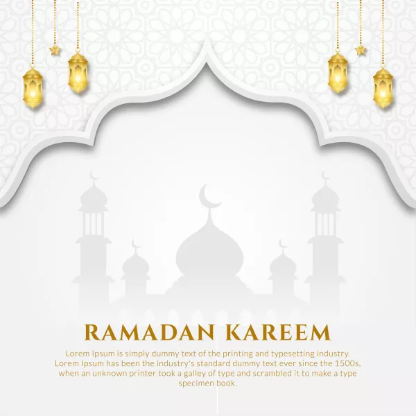 Simple Clean Ramadan Kareem Eid Mubarak Arabic With Mosque Islamic Ornament Lantern