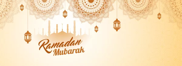 Web Header Banner Design With Mosque Silhouette Floral Pattern Stylish Text Ramada