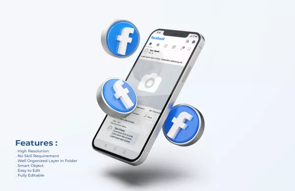 Free Download Facebook Mobile Phone Mockup With 3D Icons - GFXLoad