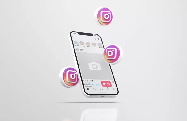 Instagram White Mobile Phone Mockup With 3D Icons