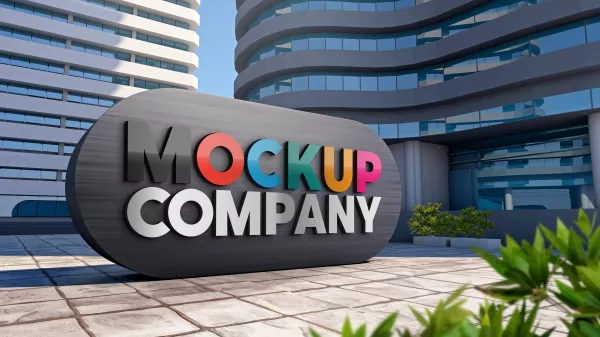 Mockup 3D Logo Facade Sign Standing Front Modern Building