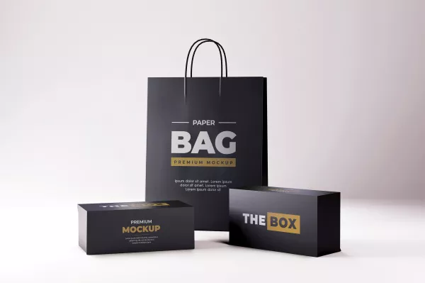 Shoes Box Shopping Bag Mockup Realistic Black