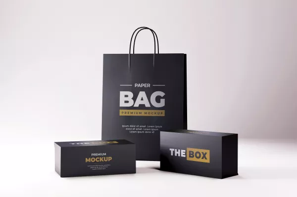 Free Download Shoes Box Shopping Bag Mockup Realistic Black - GFXLoad