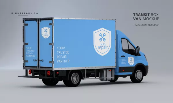 Free Download Transit Box Van Mockup From Right Rear View - GFXLoad