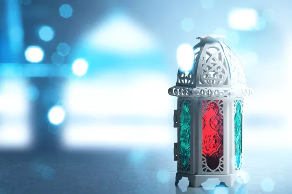 Arabic Lamp With Colorful Light With Blurred Light Background
