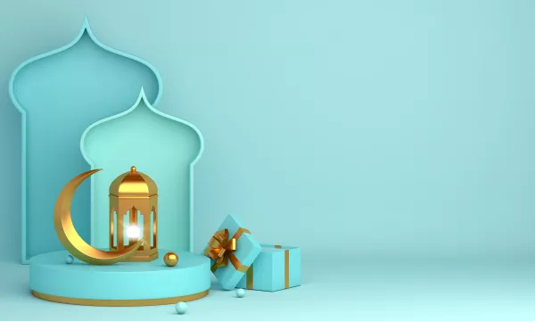 Islamic Decoration With Arabic Lantern Crescent Gift Box Copy Space