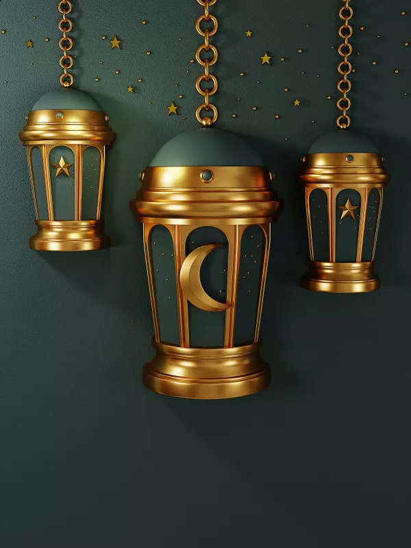 Islamic Lamps Green Background Arabic Lanterns Gold Color Religion Ramadan