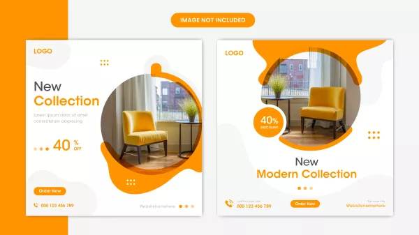 Creative Furniture Social Media Post Design With Orange Shapes Interior Premium Vector