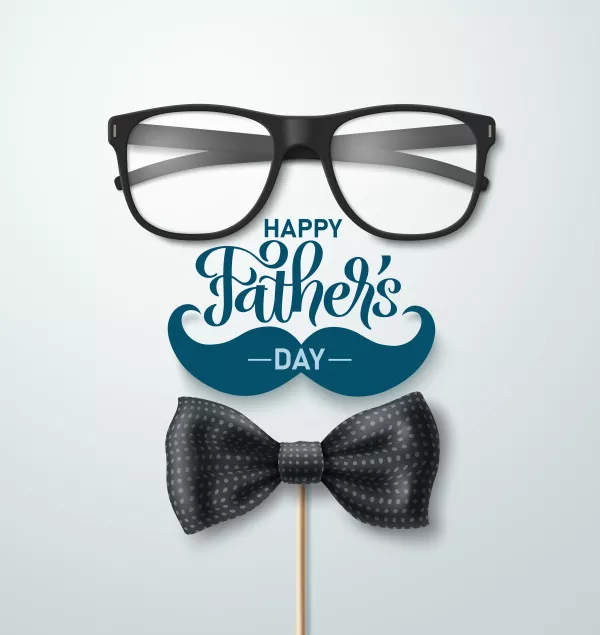 Free Download Fathers Day Greeting Vector Design Happy Fathers Day Text With Sunglasses Bow Tie Mustache - GFXLoad