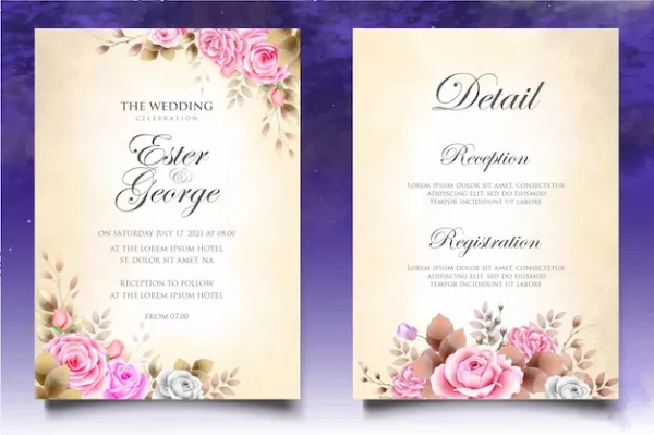 Beautiful Splash Floral Watercolor Wedding Card Template