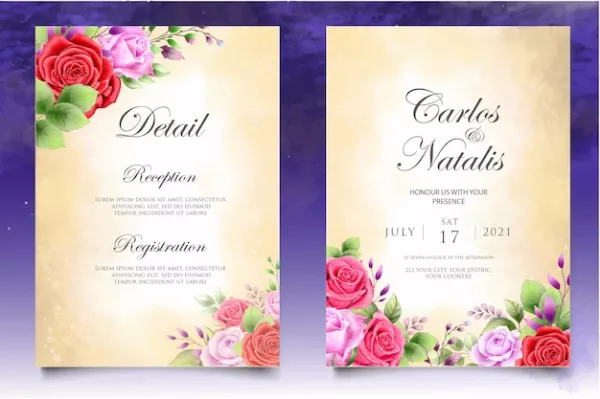 Watercolor Wedding Invitation Floral Leaves Card Template