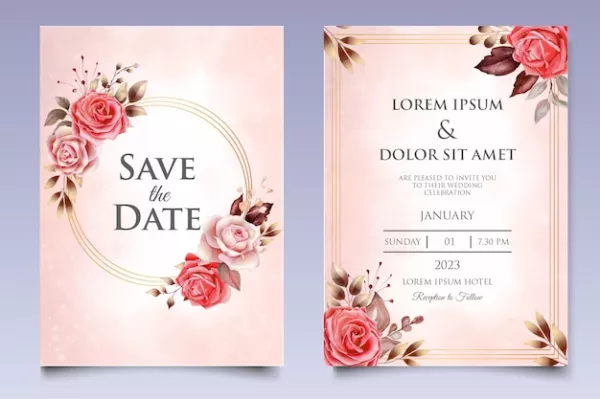 Watercolor Wedding Invitation Floral Leaves Card Template