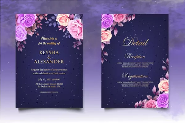 Elegant Wedding Invitation Template Set with Beautiful Roses