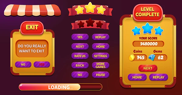Level Complete Exit Menu Pop Up Screen With Stars Button