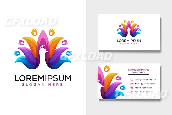 Awesome Peacock Colorful Logo With Business Card Template