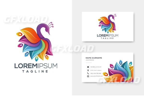 Colorfull Abstract Peacock Logo With Business Card