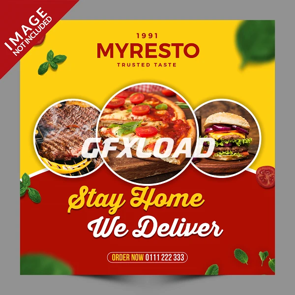 Stay Home We Deliver Food Social Media Post Banner