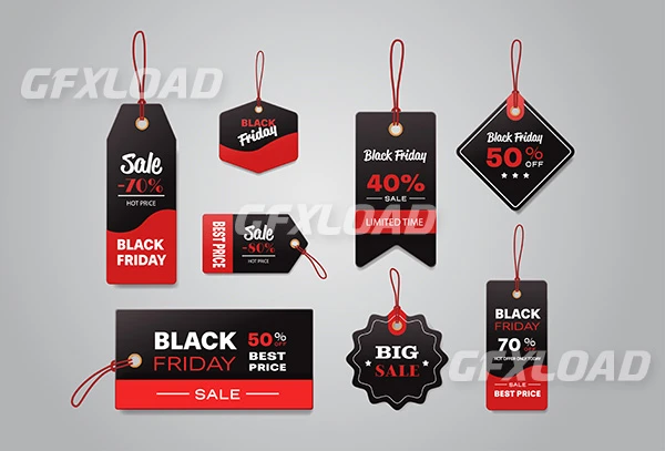 Set Different Black Friday Sale Price Tags Labels Collection