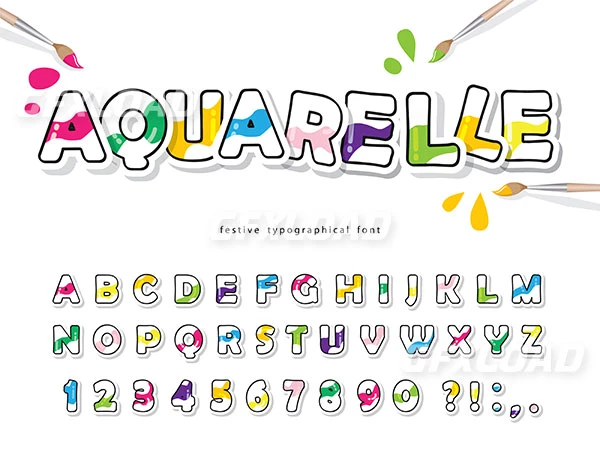 Cartoon Colorful Font Kids Creative Aquarelle Alphabet