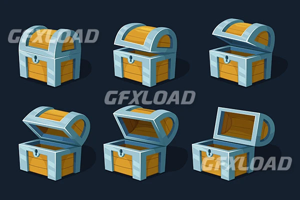 Various Key Frames Animation Wooden Chest Box Cartoon