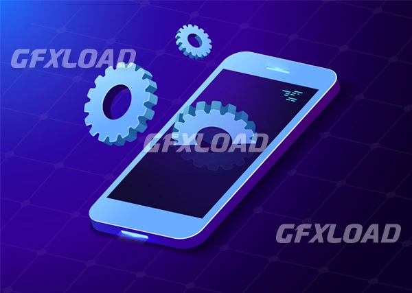 Mobile Phone With Gears Gears Out From Screen Isometric Style Illustration