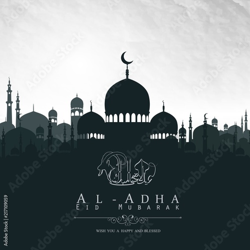 Free Download Eid Al Adha Mubarak Background Design With Mosque - GFXLoad