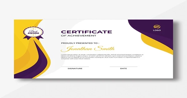 Professional Purple Yellow Waves Certificate