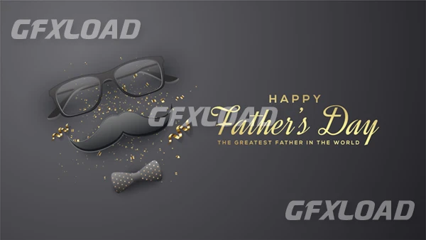 Father Day Background With Illustrations Glasses Mustache 3D Tie Black Background