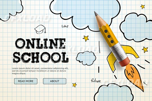 Online School Digital Internet Tutorials Courses Online Education Banner Template Website Mobile