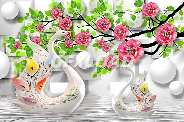 3d mural paint illustration background with flowers decorative and golden Jewelery wallpaper