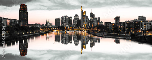 High resolution aerial panoramic view of frankfurt germany after sunset