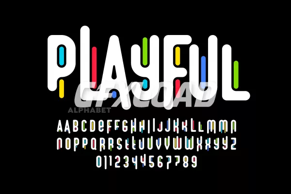 Playful colorful font design childish alphabet letters and numbers vector illustration