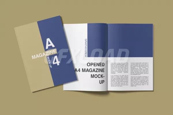 A4 Cover Opened Magazine Mockup Top Angle View
