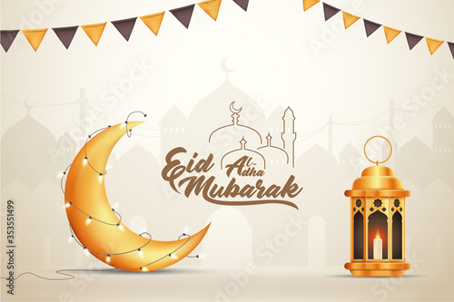 Beautilful eid al adha eid mubarak greetings vector illustration background