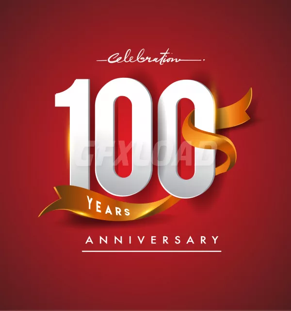 100Th Anniversary Logotype With Golden Ribbon Isolated On Red Elegance Background Vector Design For Birthday Celebration Greeting Card And Invitation Card