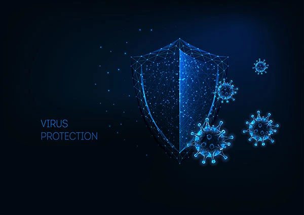 Futuristic Virus Protection With Glowing Low Polygonal Shield Virus Cells